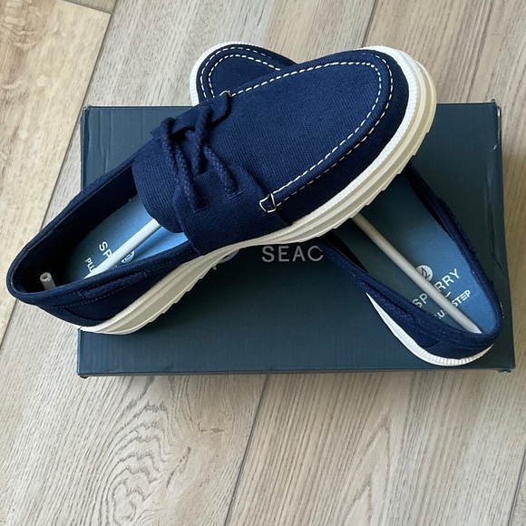 NIB Sperry Sea Cycled Cruise Plush Twill Navy Slip On Sneakers Size 10 - Picture 2 of 11